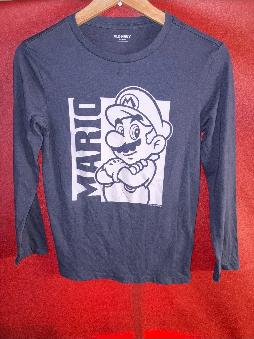 Old Navy x Nintendo Super Mario Long Sleeve Graphic Tee Youth XL (14–16) Blue